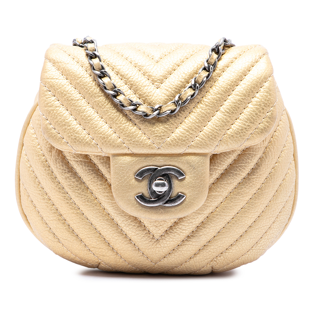 Pre-Loved Chanel CC Chevron Metallic Aged Calfskin Bubble Flap
